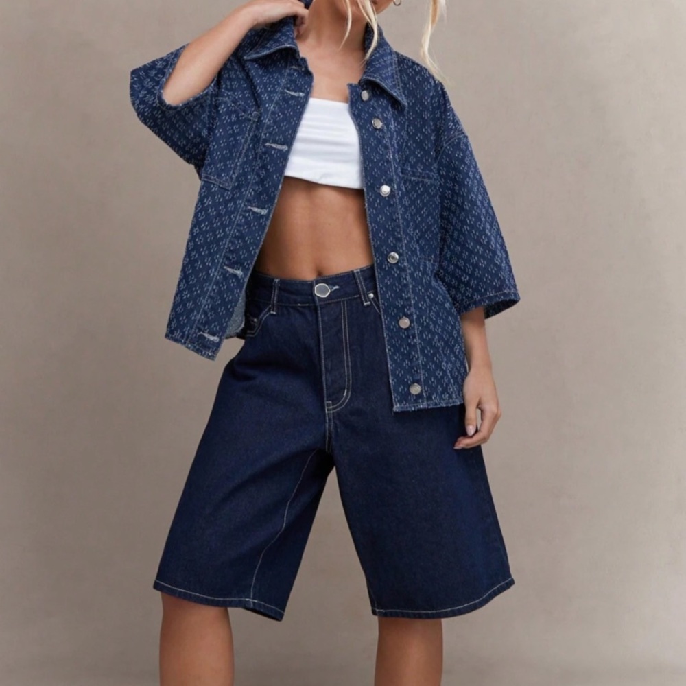 Missguided Blue Denim Jacket and Shorts Set